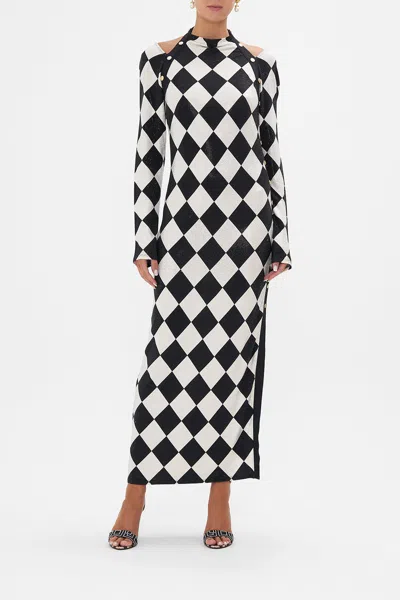 Camilla Cut Out Shoulder Jersey Dress Duomo Dynasty In Black/gold