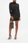 Camilla Draped Asymmetric Mini Jersey Dress Mosaic Muse In Black/brown/grey