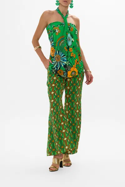 Camilla Draped Jersey Halter Top Good Vibes Generation In Green