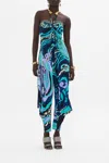 Camilla Draped Pant Jumpsuit With Hardware Vividly Venice In Blue/navy