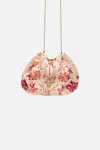Camilla Drawstring Pouch With Chain Strap Blossoms And Brushstrokes