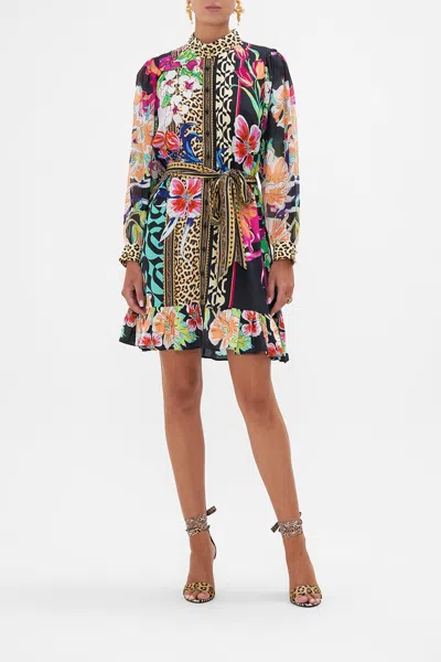 Camilla Drop Sleeve Shirt Dress Printed Prima Vera In Black