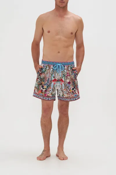 Camilla Elastic Waist Boardshort Mickey Takes A Trip In Beige/blue