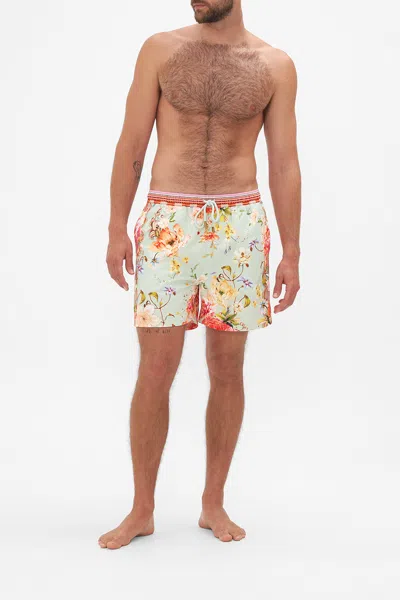 Camilla Elastic Waist Boardshort Talk The Walk In Green/white