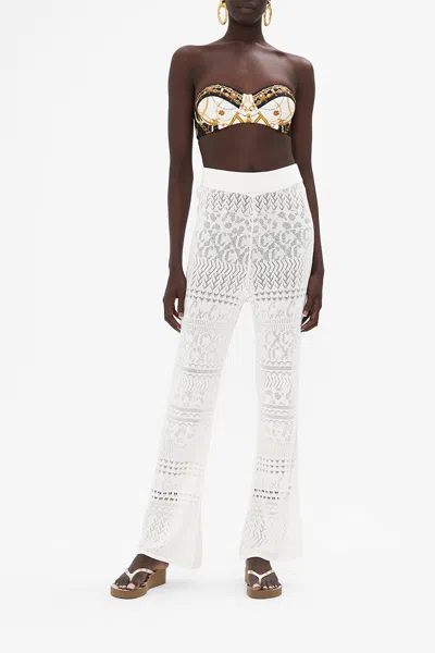 Camilla Flared Pointelle Knit Pant Sea Charm In White