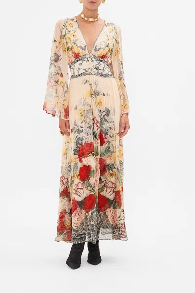 Camilla Flared Sleeve Dress Etched Into Eternity In Beige/