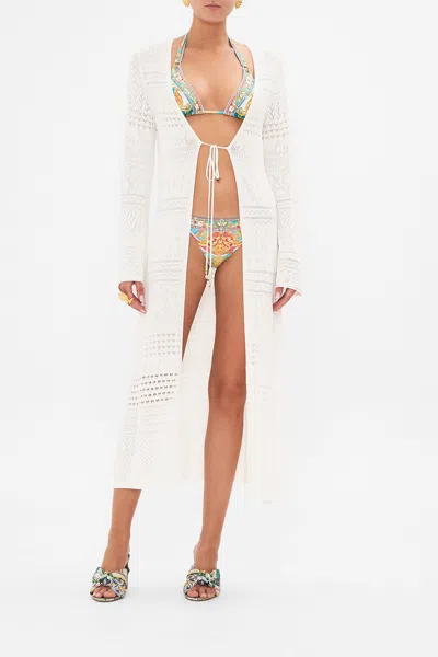 Camilla Flared Sleeve Pointelle Knit Layer Sea Charm In White