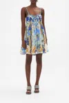 Camilla Gathered Bust Tiered Mini Dress Views Of Vesuvius In Blue/brown