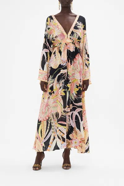 Camilla Gathered Kimono Dress Lady Of The Moon In Black