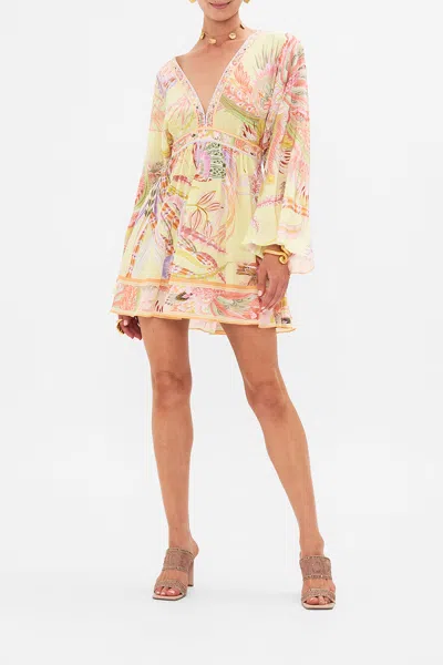 Camilla Gathered Kimono Mini Dress Cosmic Tuscan In Green
