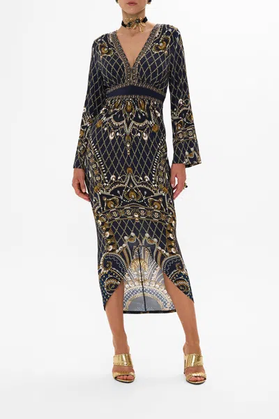 Camilla Gathered V Neck Jersey Dress Dance With The Duke In Navy