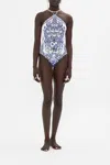 Camilla Halter Neck One Piece Glaze And Graze In Blue/white