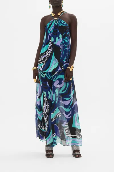 Camilla Halter Top With Hardware Vividly Venice In Blue/navy