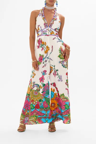 Camilla Halterneck Jumpsuit With Tie Neck Cosmic Prairie In White