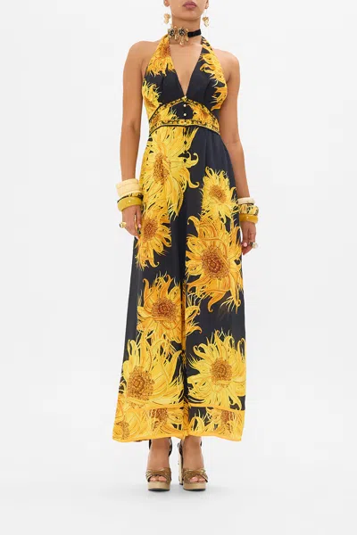 Camilla Halterneck Jumpsuit With Tie Neck Make Me Your Masterpiece In Animal Print