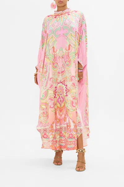 Camilla High Collar Kaftan With Tie Tea With Tuschinski In Pink