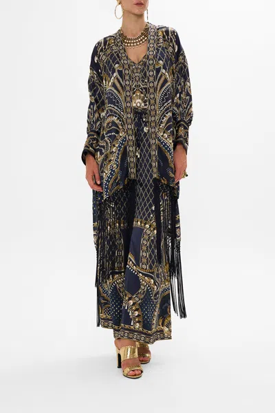 Camilla High Low Hem Layer With Macrame Fringing Dance With The Duke In Navy