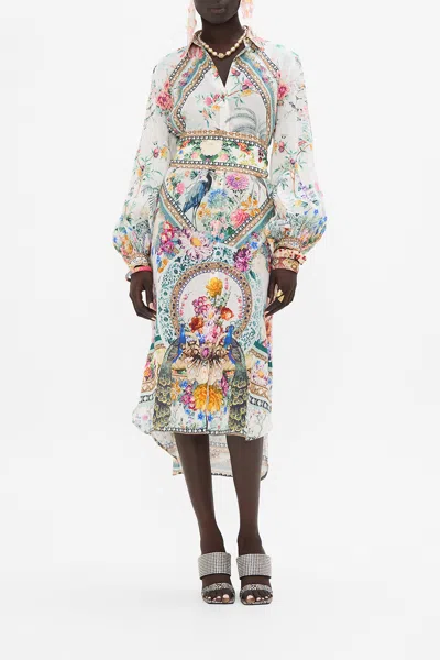 Camilla High Low Midi Shirt Dress Plumes And Parterres In White
