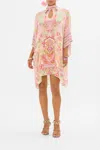 Camilla High Neck Cut Out Detail Short Kaftan Tea With Tuschinski
