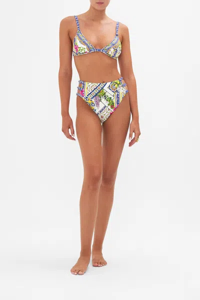 Camilla High Waist Pant With Button Detail Amalfi Amore In Blue