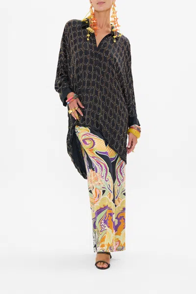 Camilla Hotfix Button Up Top With Draped Back Film Diva In Neutral