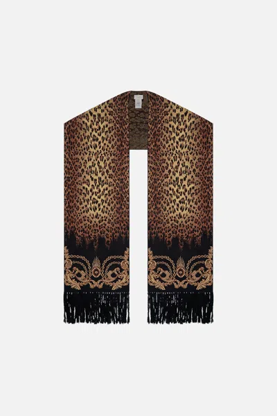 Camilla Jacquard Scarf With Fringing Jungle Dreaming In Brown