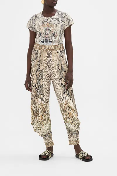 Camilla Jersey Rib Drape Pant With Pockets Looking Glass Houses In Beige/grey