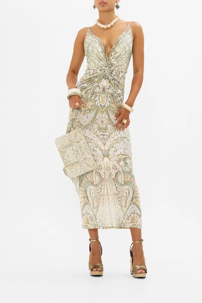 Camilla Jersey Strappy Dress With Twist Front Ivory Tower Tales In Beige/green