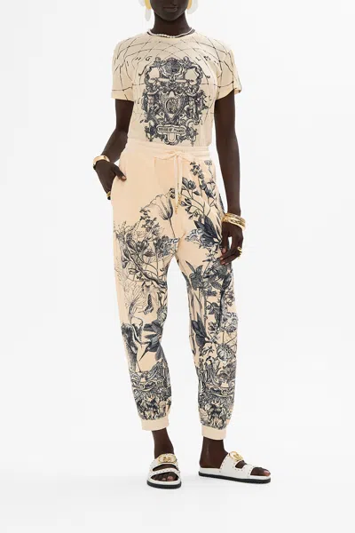 Camilla Jersey Track Pant With Silk Details Etched Into Eternity In Beige/