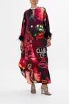Camilla Kaftan With High Collar Stand Electric Loveland In Black/red