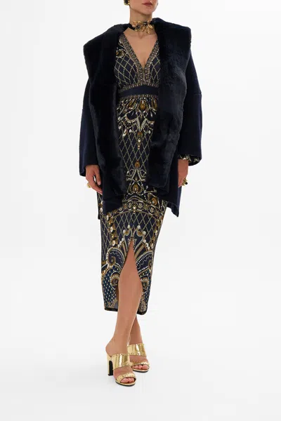 Camilla Knit Relaxed Layer With Faux Fur Dance With The Duke In Blue