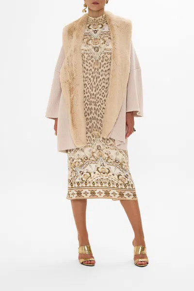 Camilla Knit Relaxed Layer With Faux Fur Grotto Goddess In Beige