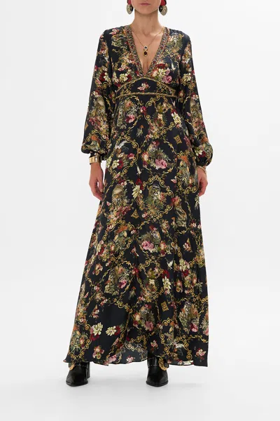 Camilla Lantern Sleeve Dress Told In The Tapestry In Black