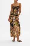 Camilla Layered Long Sarong With Front Tie Stitched In Time In Black