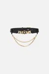 Camilla Leopard Button Belt With Chains Solid Black In Black