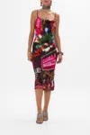 Camilla Long Bias Slip Electric Loveland In Black/red