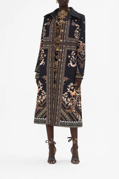 Camilla Long Button Front Coat Duomo Dynasty In Black/gold