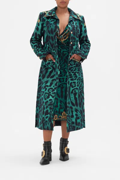 Camilla Long Button Front Coat Sing My Song In Green