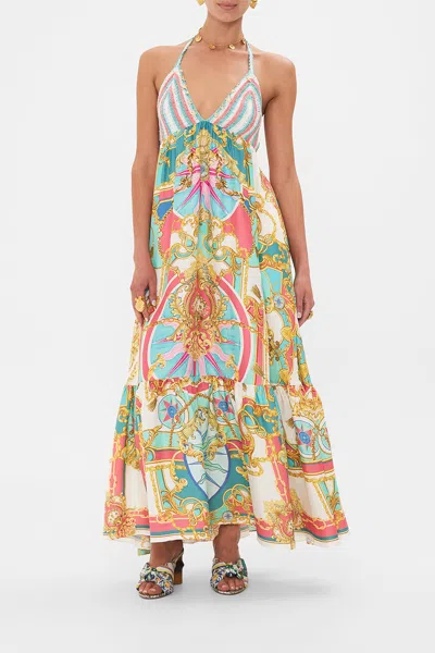 Camilla Long Dress With Crochet Bra Sail Away With Me In Beige/blue