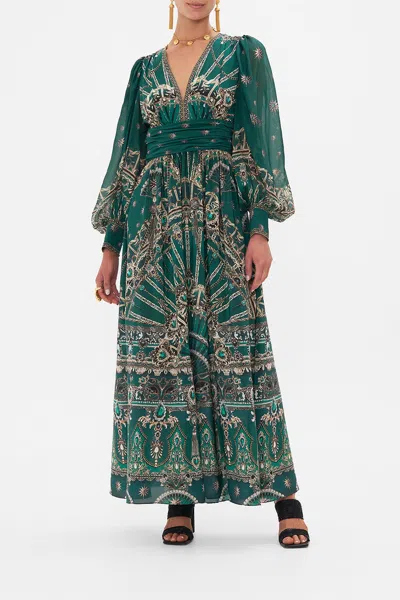 Camilla Long Dress With Ruched Waistband A Venice Veil In Green