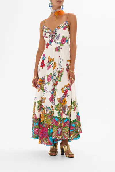 Camilla Long Dress With Tie Front Cosmic Prairie In White
