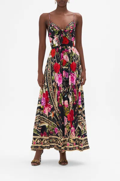 Camilla Long Dress With Tie Front Reservation For Love In Black/red