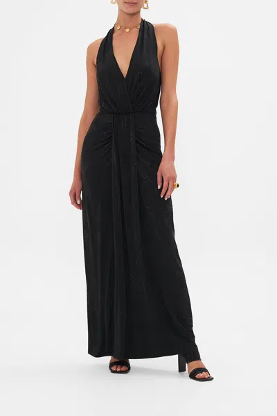 Camilla Long Jersey Halter Dress Amsterglam In Black/brown