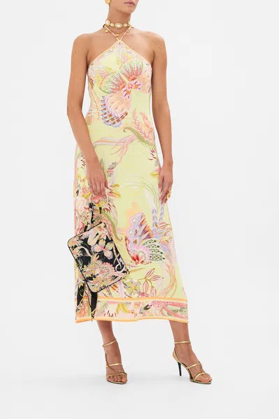 Camilla Long Jersey Halter Dress Cosmic Tuscan In Green/yellow