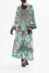Camilla Petal Promise Land Long Kimono With Neckbands In Blue/green