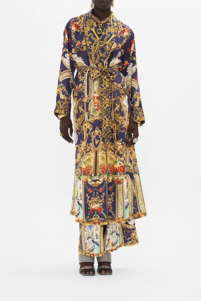 Camilla Long Robe With Tie Venice Vignette In Blue/navy/purple