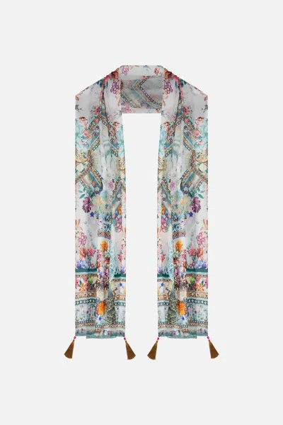 Camilla Long Scarf Plumes And Parterres In White