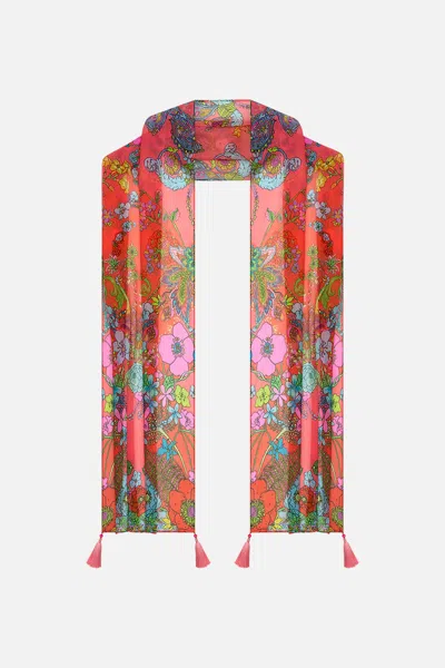 Camilla Long Scarf Windmills And Wildflowers In Red