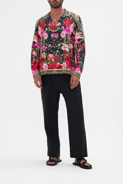 Camilla Long Sleeve Camp Collared Shirt Reservation For Love In Black