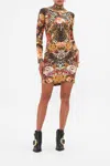 Camilla Long Sleeve Fitted Mini Dress Born In Bruges In Brown
